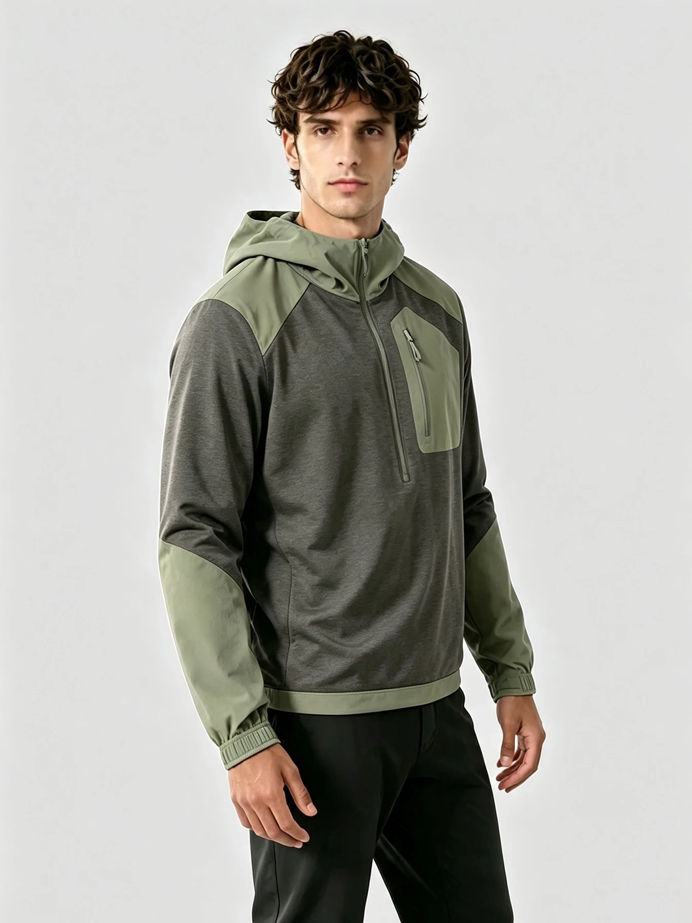 Men’s Gorpcore Dupe Super Light Half Zip Fleece Pullover Color Block Hoodie Budget Alternative Outdoor Hiking Athletic Top
