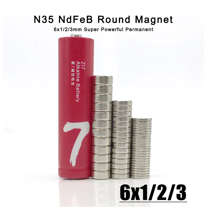 10/20/50/100Pcs 6x1 6x2 6x3mm Dia 6 Small Round Strong N35 Neodymium Magnetic Steel Small 6*1 6*2 6*3 mm Magnet Imanes