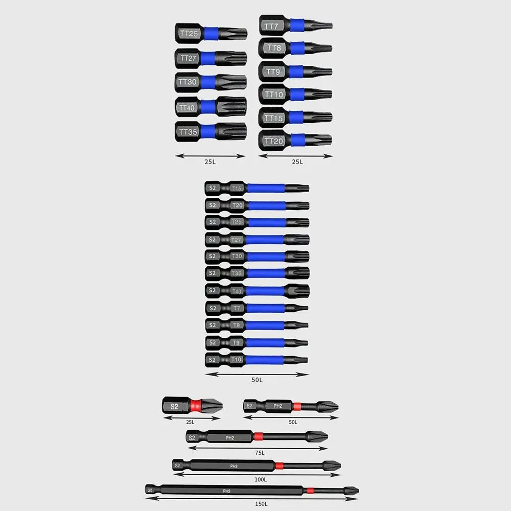 46Pcs Portable Non-slip Screwdriver Bit Set Shockproof Hex Shank Cross Screwdriver Batch Head Magnetic Impact Nut Driver Set