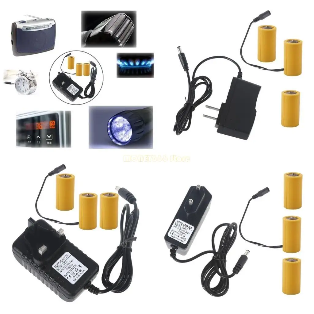 F62C 4.5V LR6 Dummy Battery Eliminators Cable Cord Replace 3Pcs 1.5V LR14 C Battery
