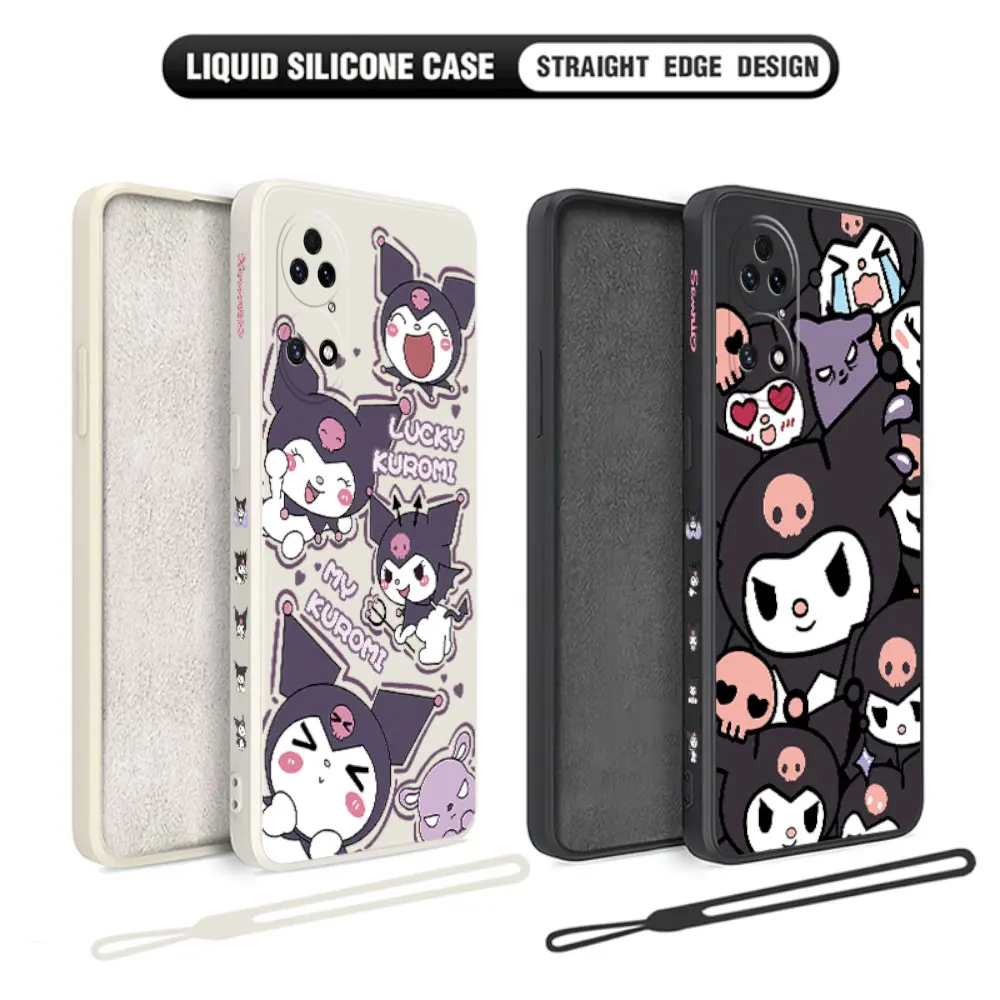 Cute Demon K-Kuromi Case For Huawei P50 P40 P30 P20 Nova 9 9SE 8 8i Mate 40 30 20 Pro Lite PSmart 2021 Y7A Cover With Hand Strap