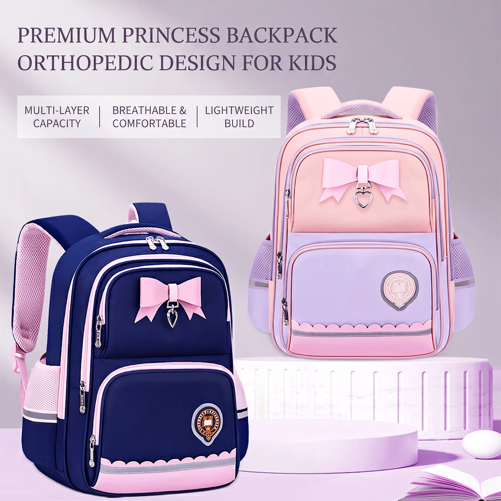 Lightweight Easy-Carry Backpack for Girls Grades 1-6,Cute School Bag for Elementary Students,Kids Bookbag with Ergonomic Design