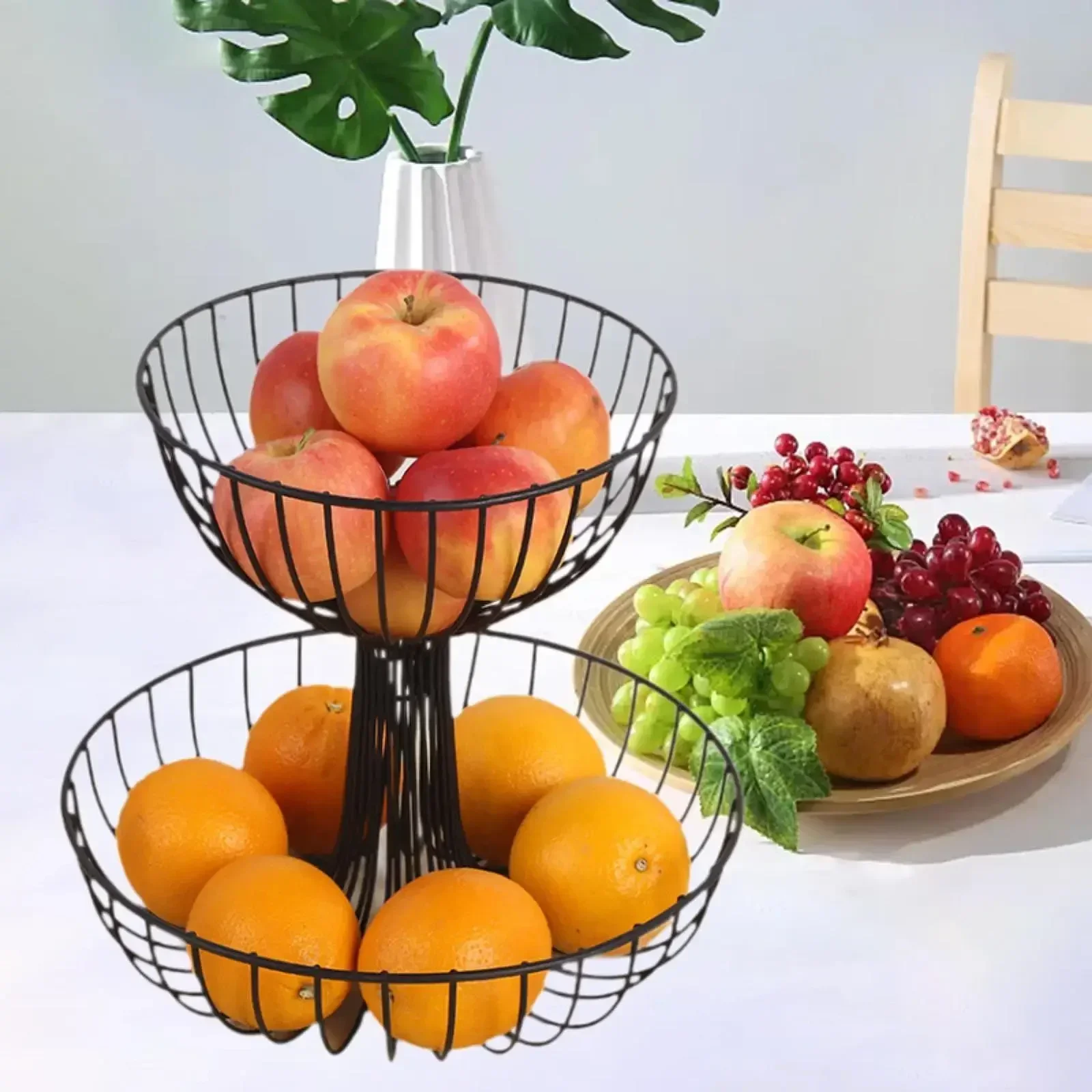 

Metal 2 Tier Basket Fruit Stand Fruit Holder for Storing and Organizing