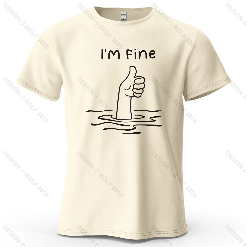 I'm Fine Lustiges bedrucktes Herren-T-Shirt aus 100 % Baumwolle, übergroße, minimalistische Cartoon-Grafik-T-Shirts für Damen, Tops, T-Shirts, Streetwear