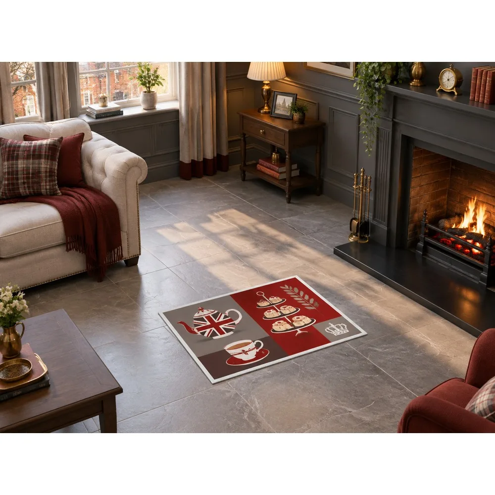 VIKAMA British Slate Brick Afternoon Tea Flannel Door Mat, Non-Slip Entryway Door Mat, UK Home Decor for Snug, Landing, Pantry