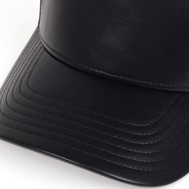 New Fashion Brand Leather Baseball Cap Hip Hop Hats Casual Sports Hats Autumn and Winter warm Cap Leather Baseball Cap for Men