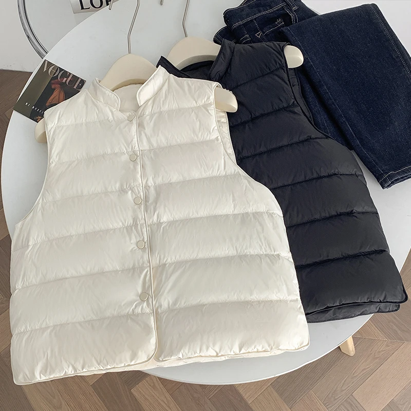 

Women's Cotton-Padded Vest Faionable Small Stand Collar Warmth Outerwear Autumn Winter Pure Color Ribbed Sle Versatile