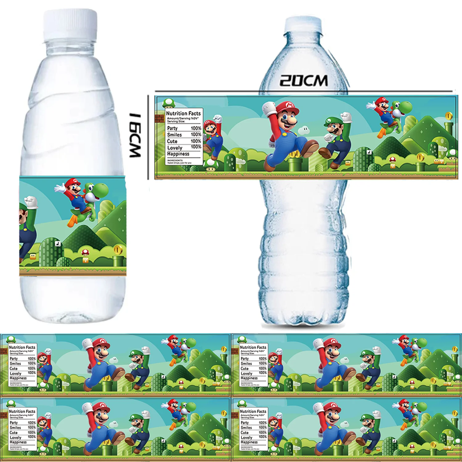 Mario Cartoon Game Super Bros Water Bottle Stickers Label Anime Birthday Party Bottle Wraps Baby Shower Kids Girls Party Favor