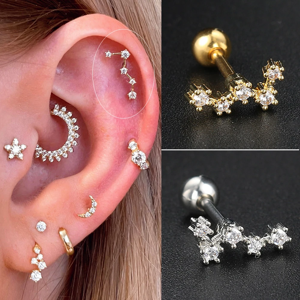 Pendientes de constelación Piercing para mujer, joyería corporal Daith Helix, Color plateado, cartílago, accesorios para la oreja, Concha Rook Tragus lóbulo