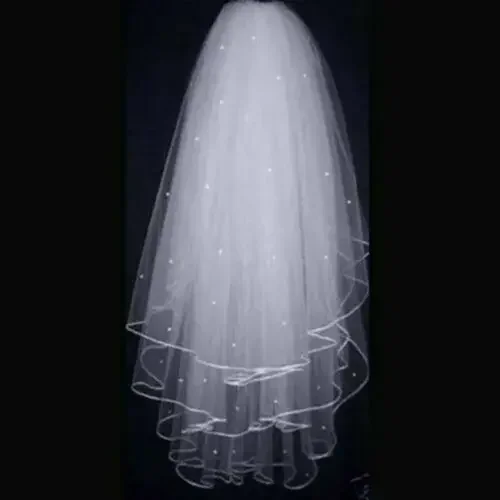 White\Ivory 3 Layer Wedding Veil Elbow Satin Edge Bridal Pearls Comb 2024