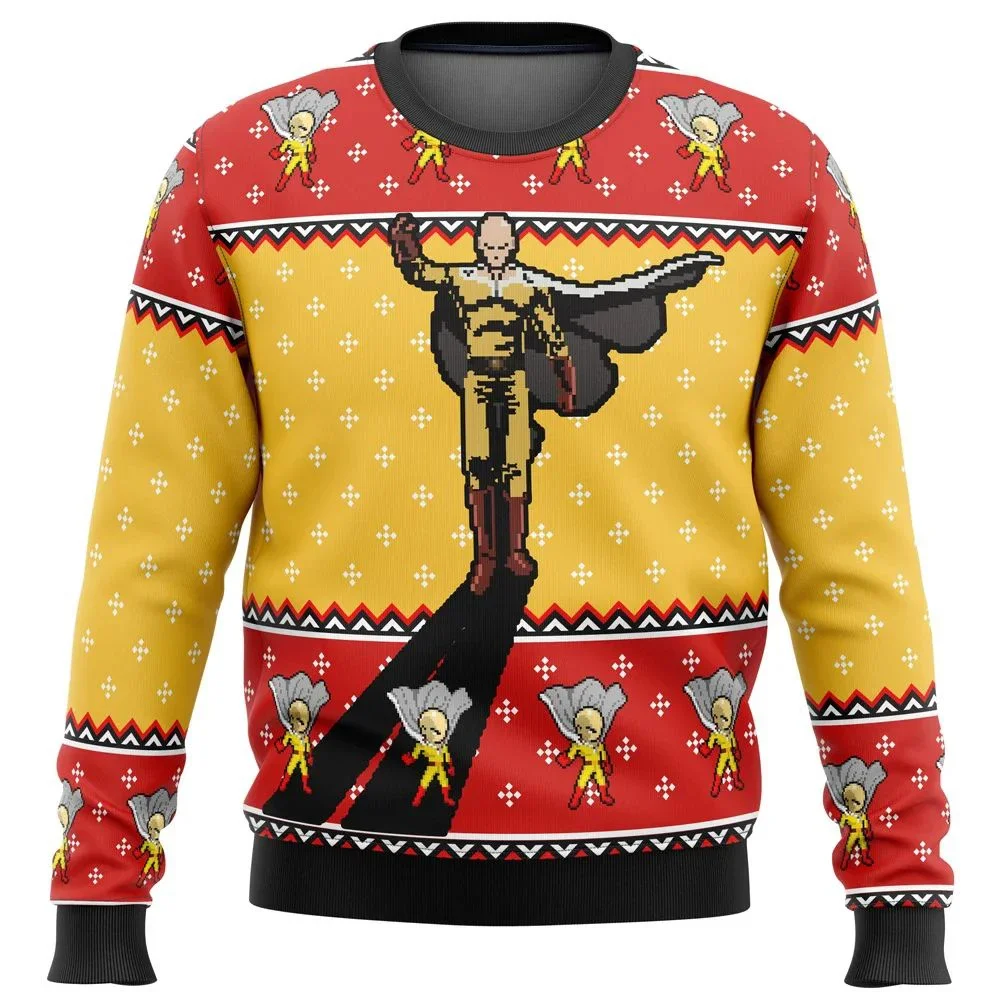 New Hot Selling One Punch Saitama Ok Ugly Christmas Sweater Gift Santa Claus Pullover Men's 3D Sports Shirt and Autumn/Winter To