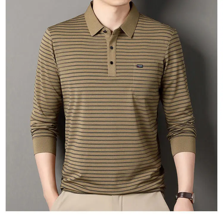 

New Spring Autumn Middle-aged Men's Long Sleeve T-Shirt Relaxed Casual Polo Shirt