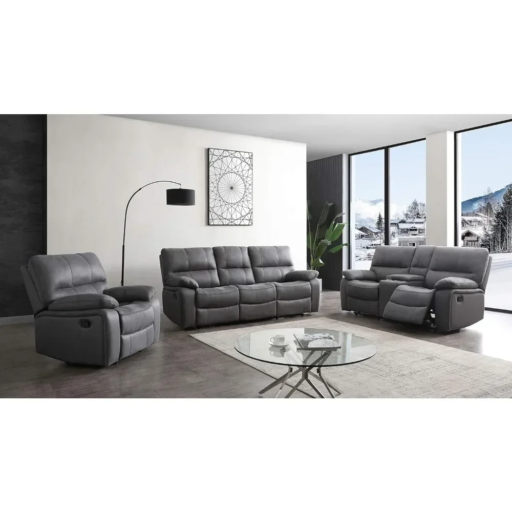 

Microfiber Reclining Sofa Couch Set Living Room Set 8007 (Grey, Sofa+Loveseat+Recliner)