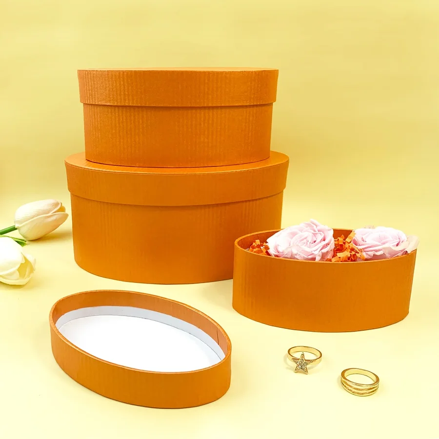 

3Pcs Orange Multi-size Paperboard Round Gift Box with Lid Package Wedding Party Gift Chocolate Candy Event Present Bucket S004