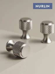 Nurlin New Solid Brass Diamond-cut Cross Knurl Pattern Nickel Drawing Brushed Nickel Matt Silver Cabinet Knobs Handles
