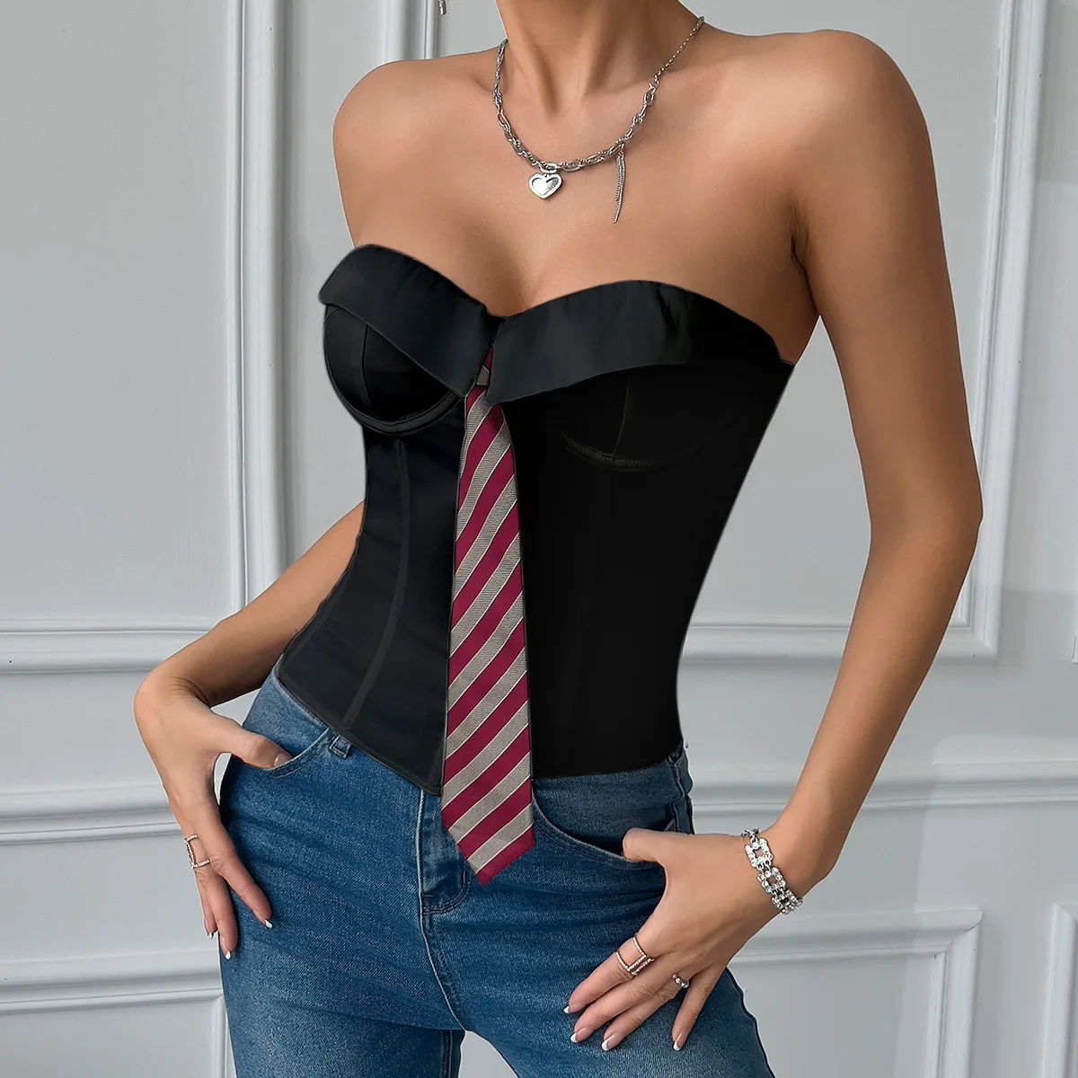 

Sexy Sleeveless Strapless Tops Women Corset Lace-up Tube Top with Tie Decoration Y2k Tank Vest Slim Camisole Bustier 2025 Summer