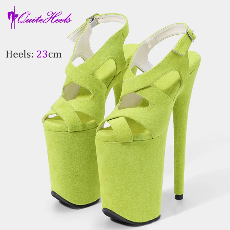 23CM High Heels Hot Hand-Made Suede Sexy Women'S Pole Shoes Stripper Heels Platform High Heel Sandals