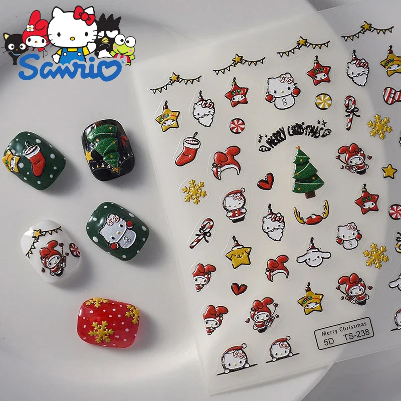 

Sanrio Series Christmas 5D Embossed Stickers Nail Art Cartoon Hello Kitty Melody Nail Sticker Nail Decoration Supplies Wholesale