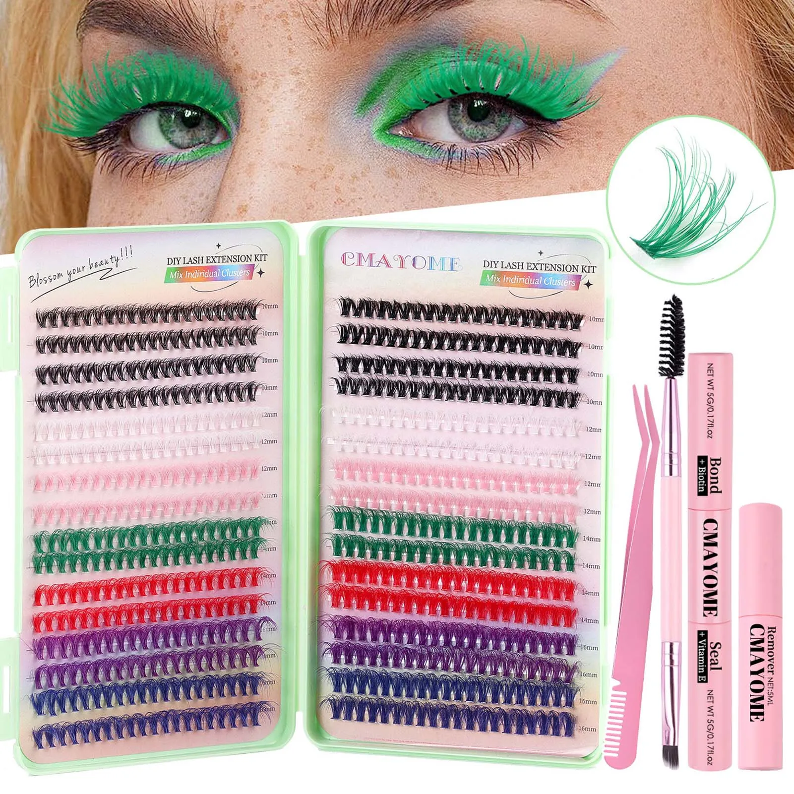 

Color Mixed Eyelashes Book Kit with Bond Seal Tweezers Comb DIY Natural Eyelashes Colored Curly Soft Wispy Lashes Set Makeup