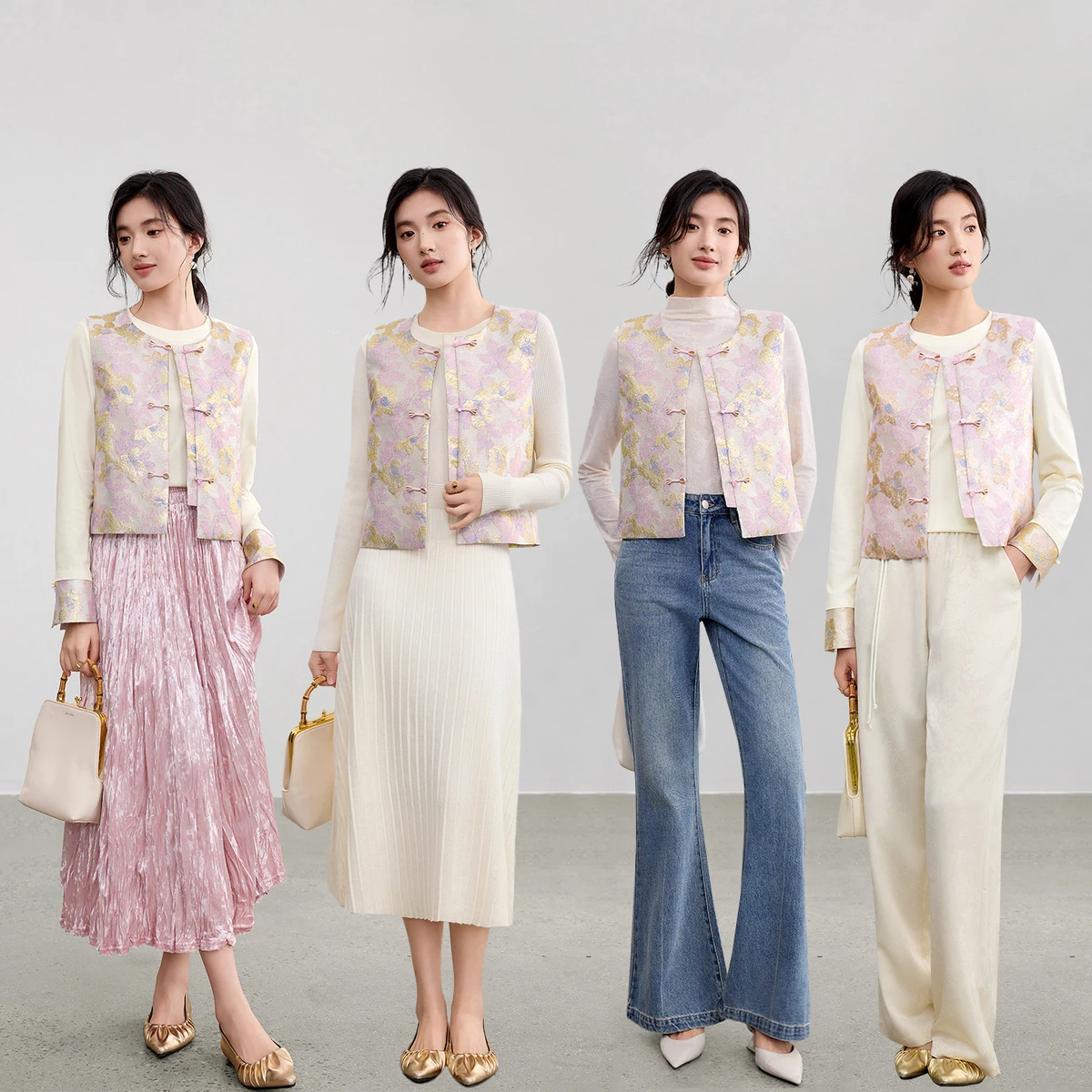 Sentubila mulher jaqueta coletes vento nacional estilo chinês em torno do pescoço colete de três cores superior curto sem mangas colete 153jd1942