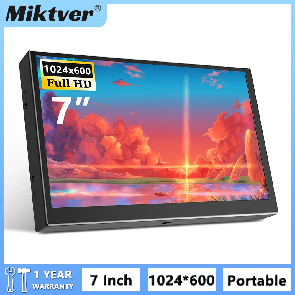 

Miktver S701H Mini 7 Inch Industrial Screen HD 1024x600 HDMI Monitor TFT Panel Metal Housing With VGA AV Input 5V/2A USB Power