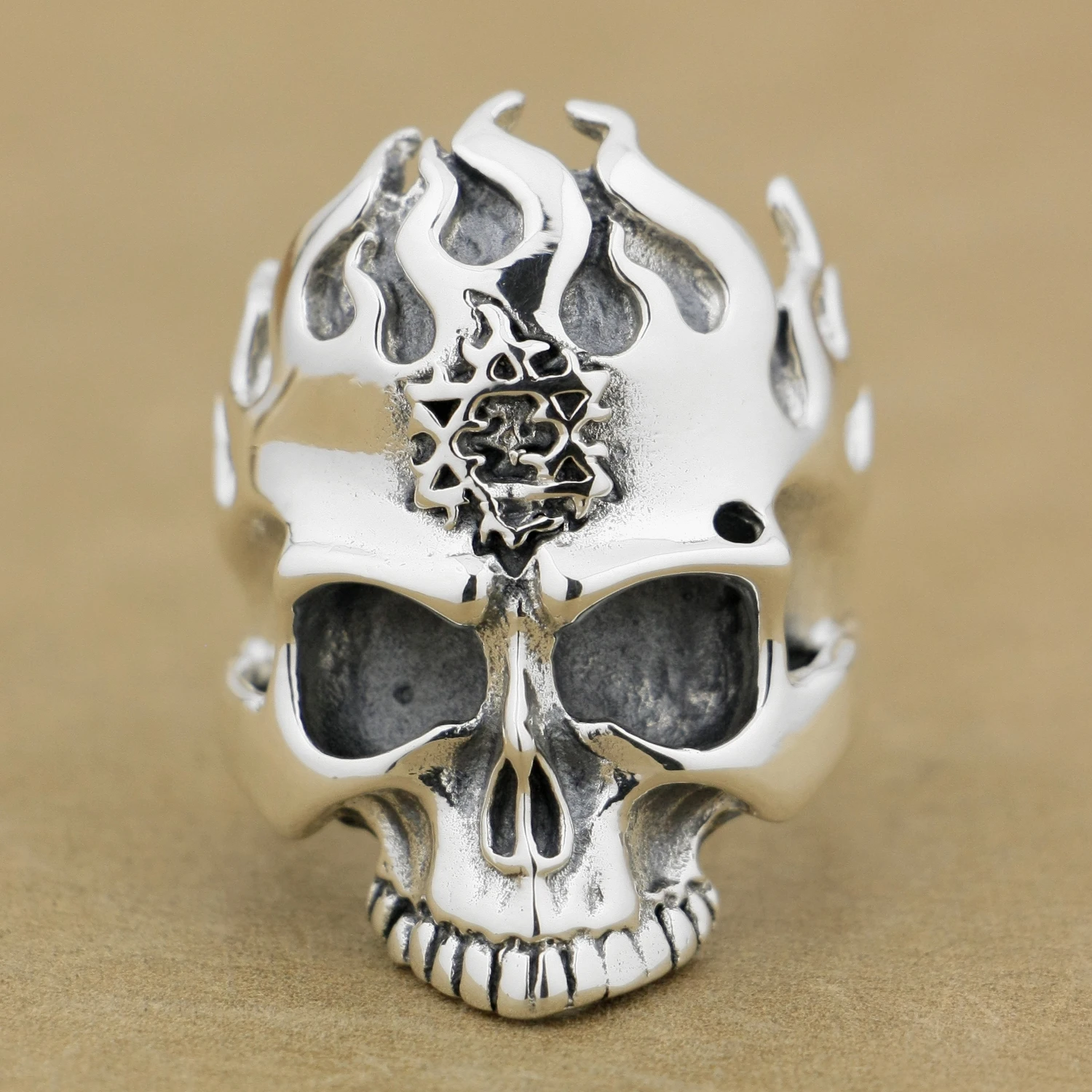 Huge 925 Sterling Silver Flame Skull Ring Biker Punk Jewelry 9Q004 US Size 7 to 15