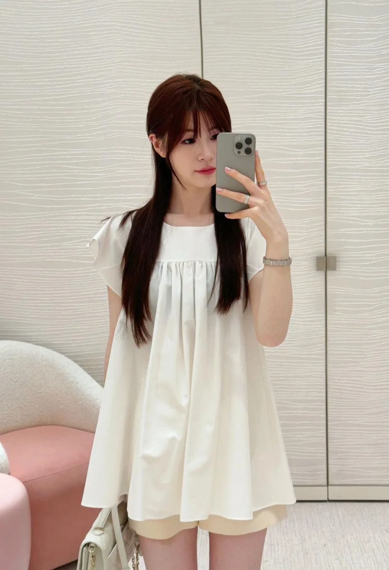 

Small niche design women's shirt fashionable youth vitality sweet high waist slimming flying sleeves A-line doll shirt