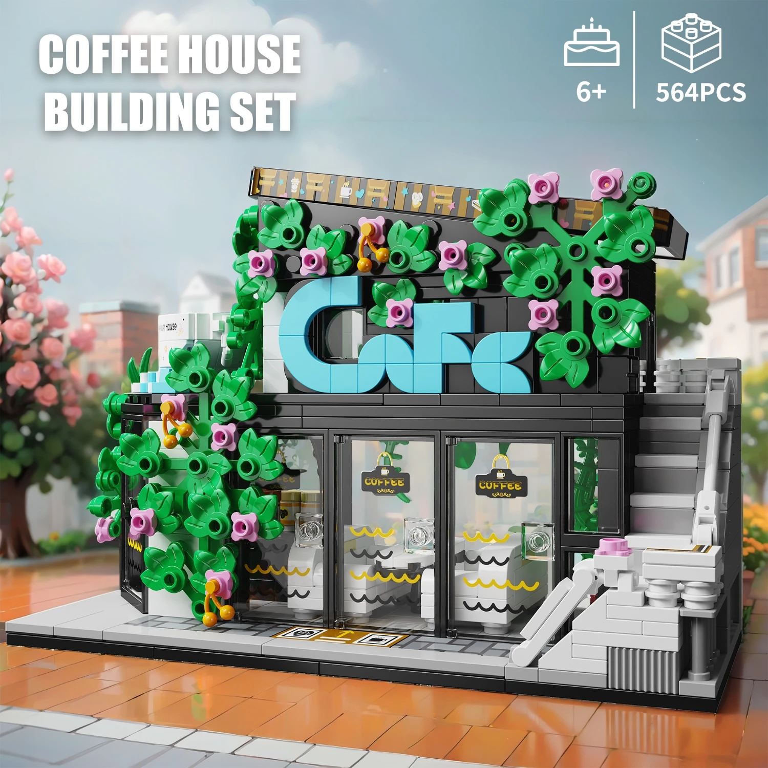 

572PCS Building Blocks Toy For Kids City Street View Coffee Flower House Model Big Size Particles Bricks 3D Puzzle Educational T