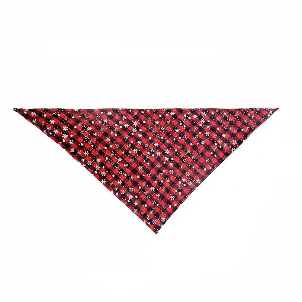 Fashion Polyester Cotton Christmas Pet Triangle Scarf Snow Print Soft Dog Bandanas Plaid Dog Saliva Towel Birthday Party