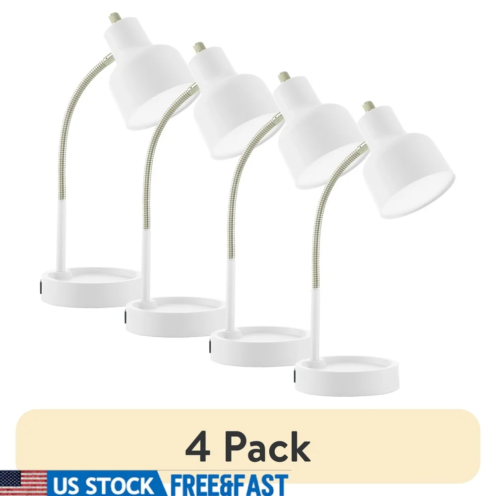 

4 Pack 17 Inch LED Desk Lamp with Adjustable Flexible Gooseneck AC Outlet and Catch-All Base Small Item Storage