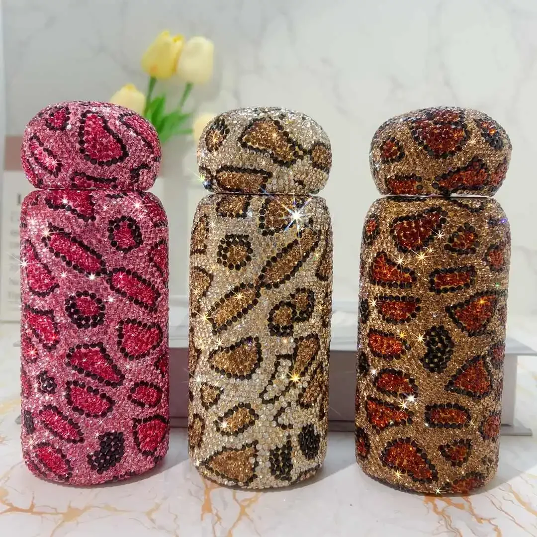 260ml Double Wall Vacuum Insulated Cup Coffee Travel Mug Bling Rhinestone Thermos Bottle Stainless Steel Keep Hot Water Bottle