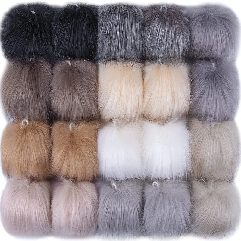 20 Pieces DIY Faux Fox Fur  Pom Pom With Elastic Loop For Hats Keychains Scarves Gloves Bags Accessories