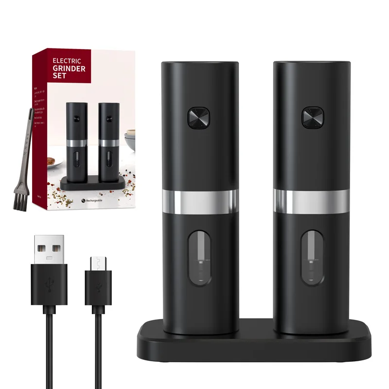 Usb Rechargeable Electric Salt And Pepper Grinder Sets With Charge Base Adjustable Coarseness Refillable Mill Battery Powered