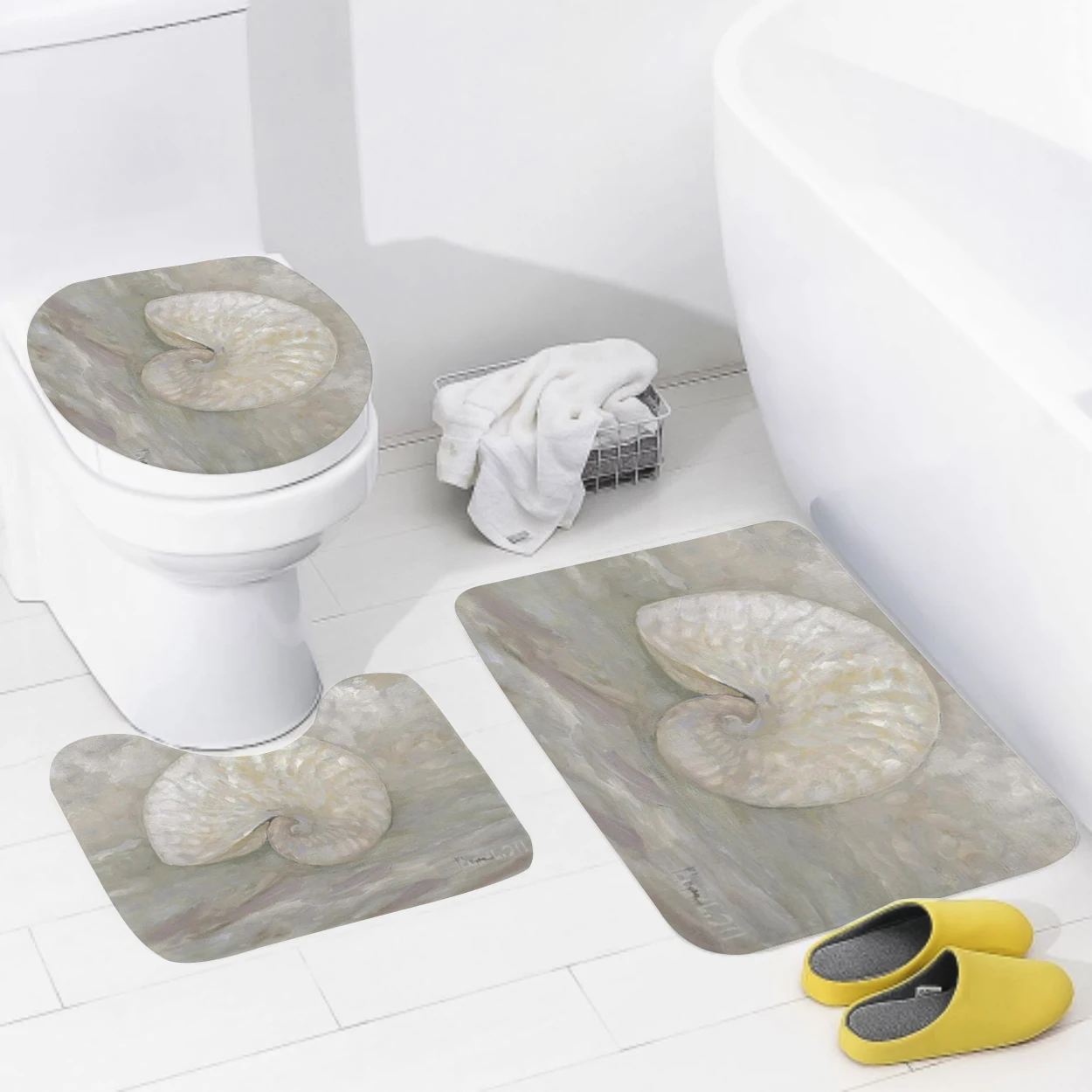 Non slip shower mat bathroom carpet shower beach style decoration water absorbing bathtub carpet toilet cover decoration cover