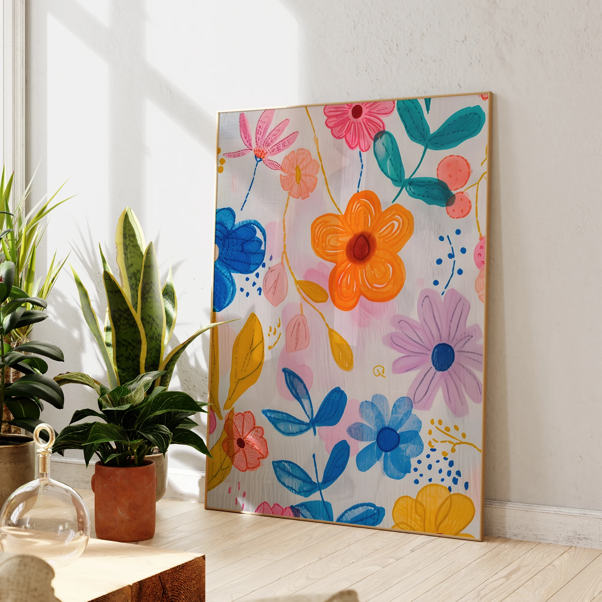 الحديثة الوردي الأزرق والأصفر الزهور المتشابكة جدار الفن يطبع قماش اللوحة المشارك صورة لغرفة المعيشة ديكور المنزل