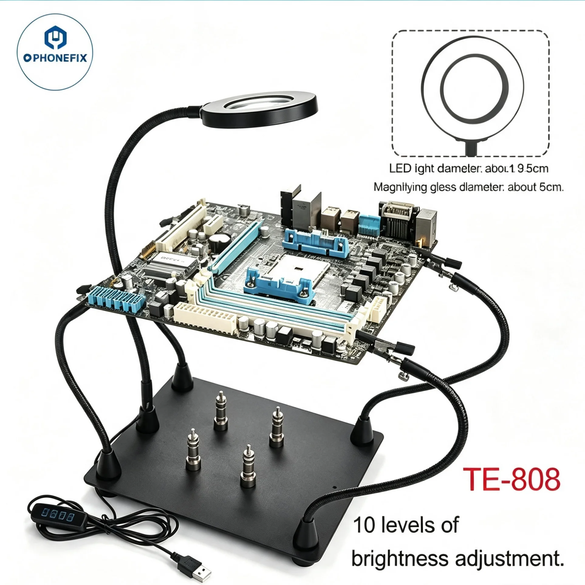 Flexible Metal Arms Soldering Magnifier with PCB Holder Helping Hands Desktop Magnifying Tool for Welding Station