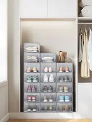 SONGMICS 18 scatole per scarpe impilabili, pieghevoli, adatte fino al regno unito taglia 11, trasparente/grigio