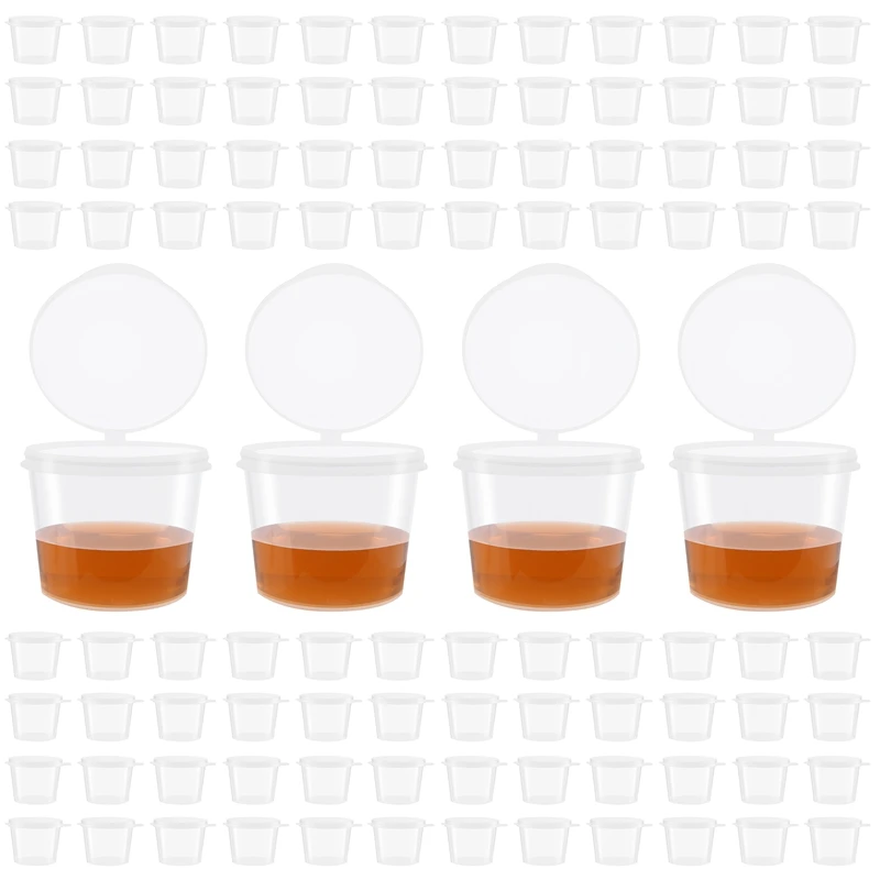 

100 х 1 унция круглые горшки-контейнеры для еды с крышками, горшки для соуса на петлях, многоразовые чашки для желе, маленькие горшки для гастрономов, рестораны