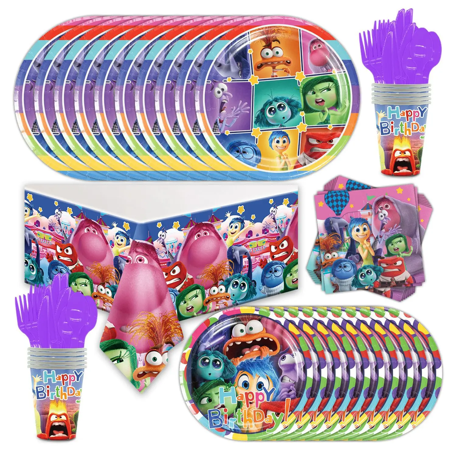 Disney Inside Out 2 Birthday Party Decorations Supplies Kit Inside Out Balloon Straw Cake Topper Tableware Set Background Kid