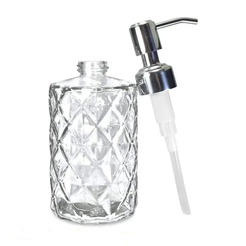 1 PCS Diamond Embossed Glass Soap Dispenser With 304 Rustproof Stainless Steel Pump 17.7X7.6Cm Bathroom Soap Dispenser-AA26