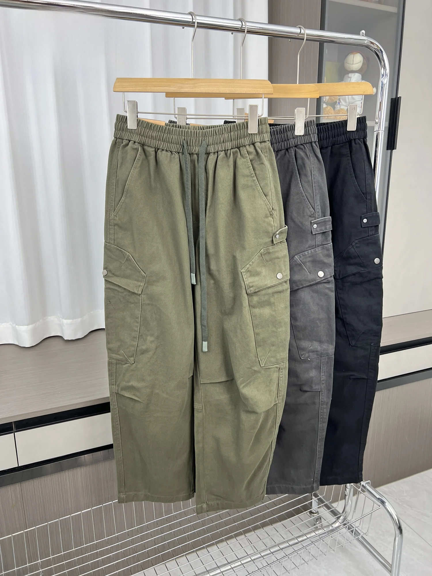 

Мужские повседневные брюки Heavyweight High Street, осенне-зимние, свободного кроя, с эластичным поясом, большие карманы, рабочая одежда, модные