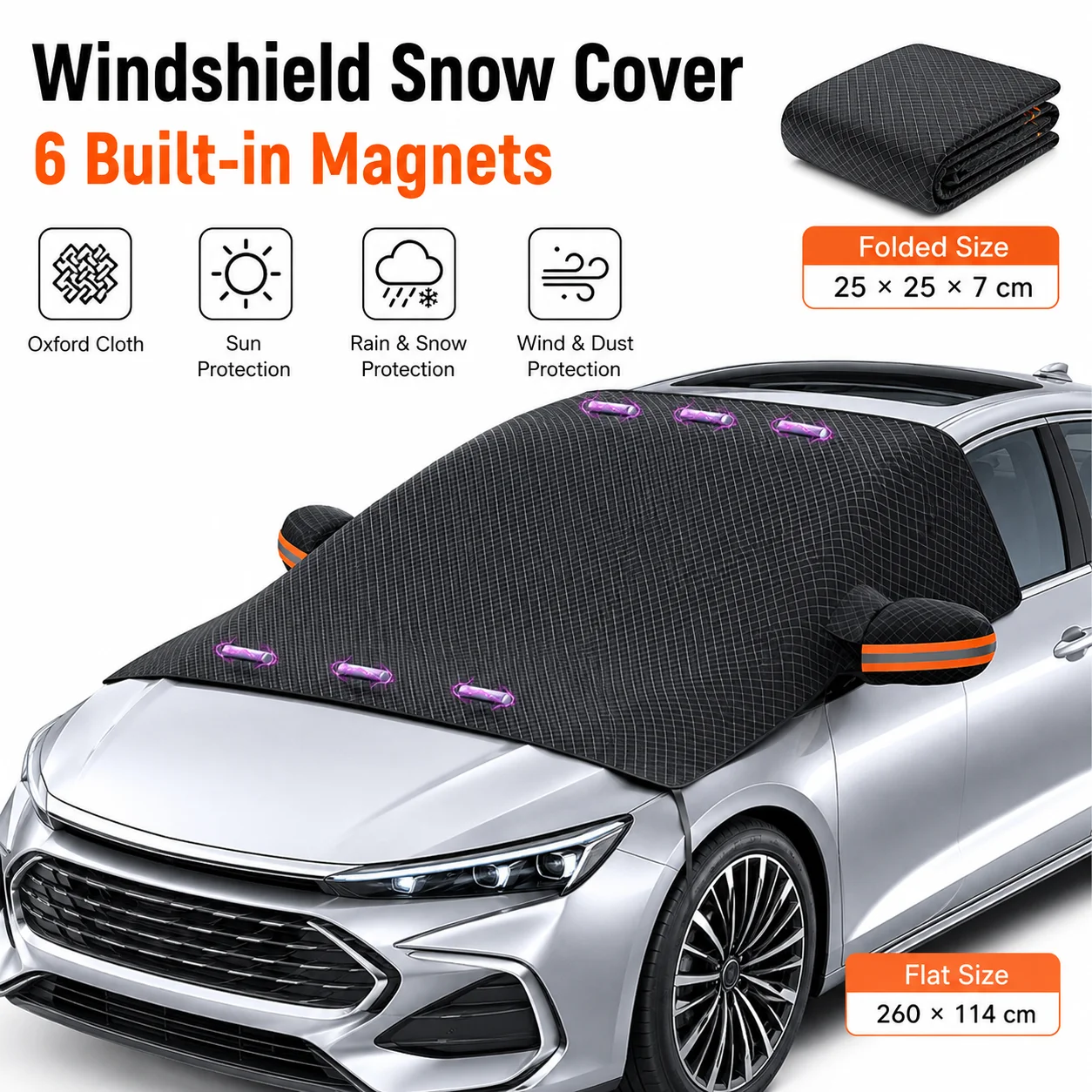 Car Windshield Snow Cover Magnetic Sun Shade Oxford Fabric Thickened Frost Protection Front Window Cover Winter VehicleAccessory