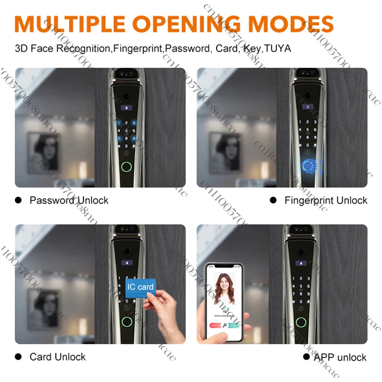قفل باب ذكي للتعرف على الوجه ثلاثي الأبعاد عالي الأمان، قفل باب ذكي ببصمة الإصبع الرقمية وكلمة المرور مع كاميرا مدمجة #3