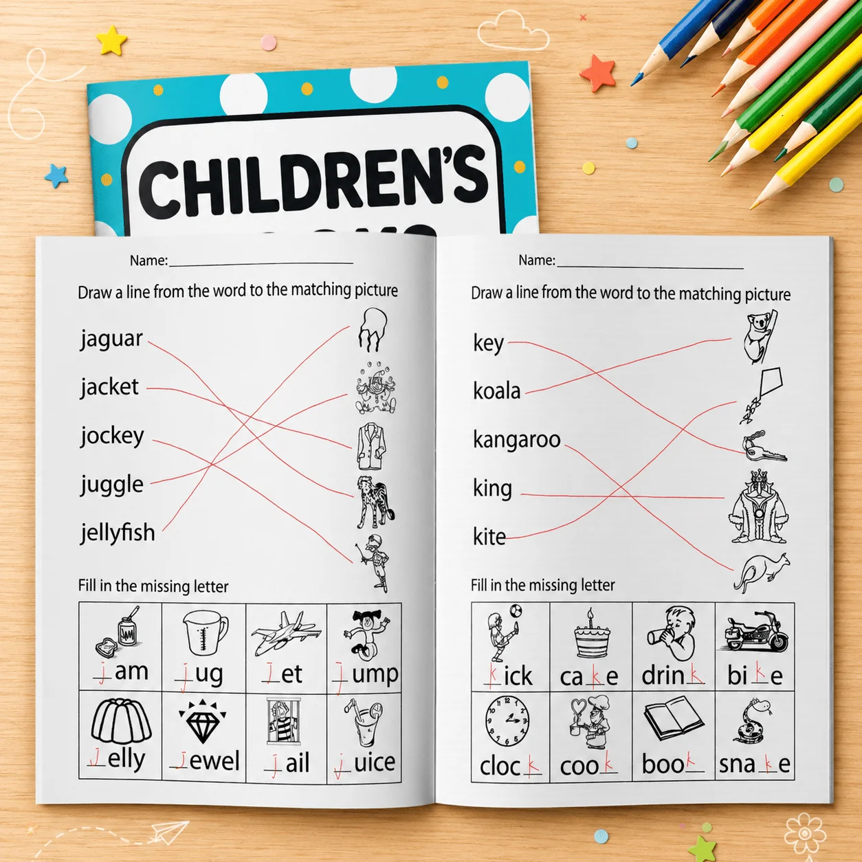 A-Z Word Practice Workbook, Picture Matching, Missing Letters, Spelling and Early English Vocabulary Activities for Kids