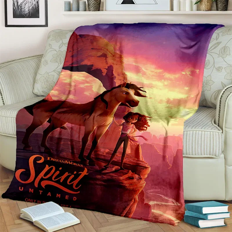 Cartoon Spirit Riding Free Horses  Blanket,Soft Throw Blanket for Home Bedroom Bed Sofa Picnic Travel Office Cover Blanket Kids