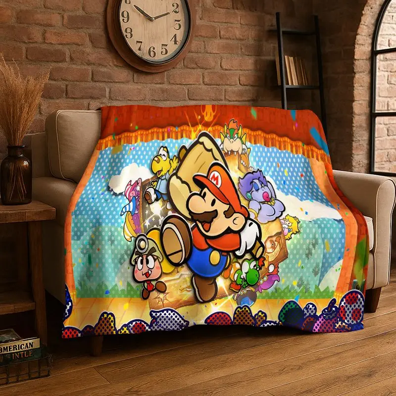 HD Cute Cartoon M-Mario Game Flannel Throw Blanket,Warm Cozy Blanket for Bed,Sofa,Couch,Bedroom,Living Room,Office,Camping Gift
