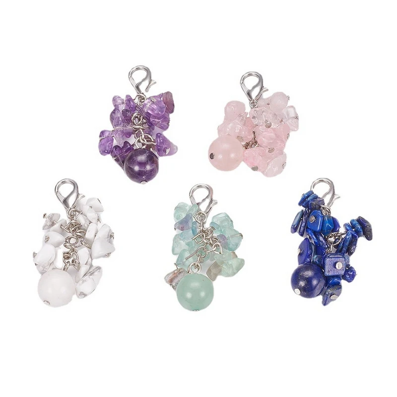 Natural Stone Beads Mini Keychain For Women Amethyst Rose Quartz Charms Key Chain Ring On Bag Car Trinket Party Gift