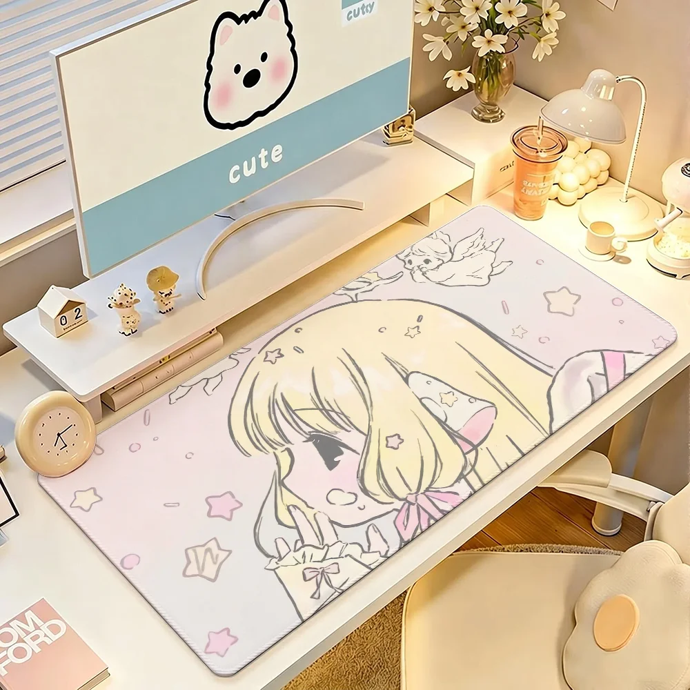 Anime Girl C-Chobits Cute Chi Cute Anime Girl Large Mouse Pad,Kawaii Gaming Desk Mat,Non‑Slip Keyboard Table Mat