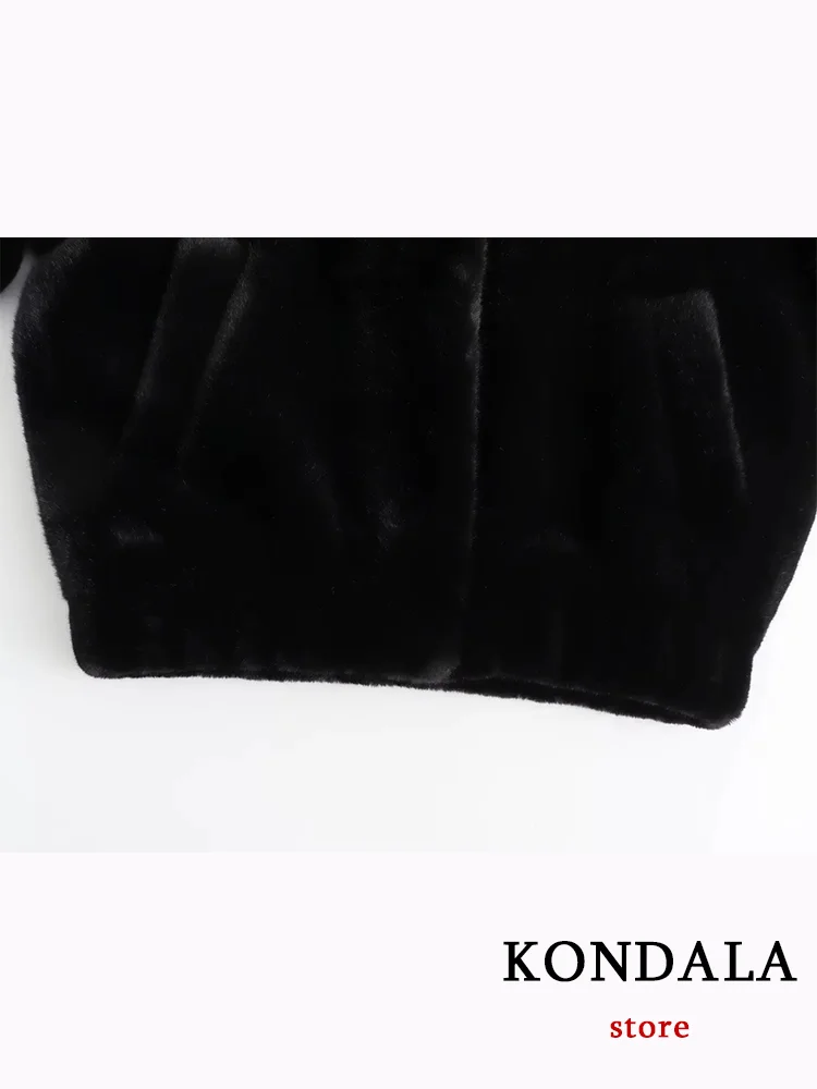 KONDALA-Jaquetas bomber pretas sólidas casuais, gola alta, manga comprida, casacos de pele, outwear quente grosso, moda vintage, outono, inverno, 2020