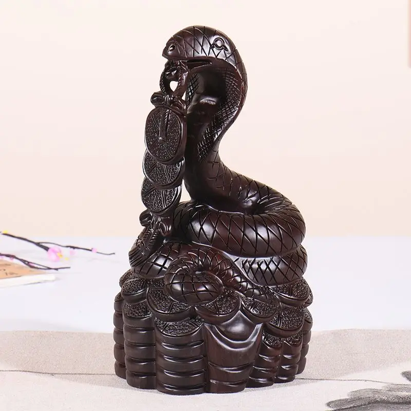 Boutique black sandalwood carving snake ornament solid wood home living room decoration creative cute twelve zodiac crafts gift